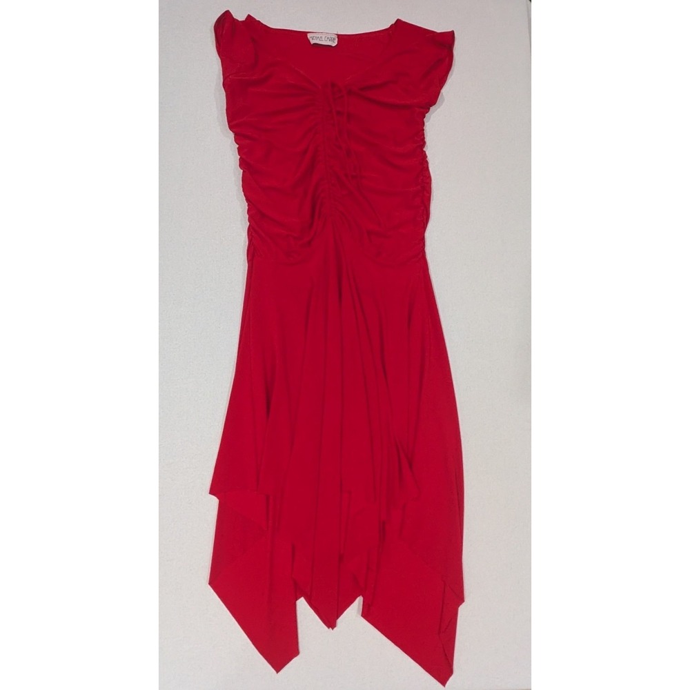 Michael Carrie Dress Womens S Red Excellent Ruched Handkerchief Hem Y2K Party